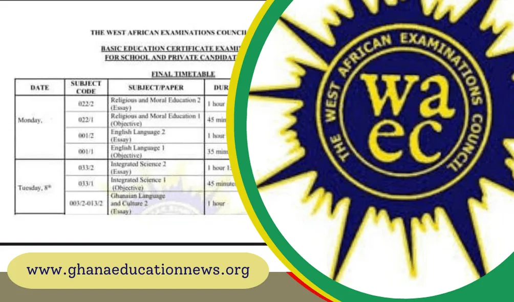 WAEC timetable for 2024 BECE