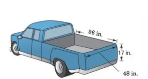 b. A pickup truck has a bucket that measures 4 ft by 8 ft by 17 in. What is the volume of the bucket?