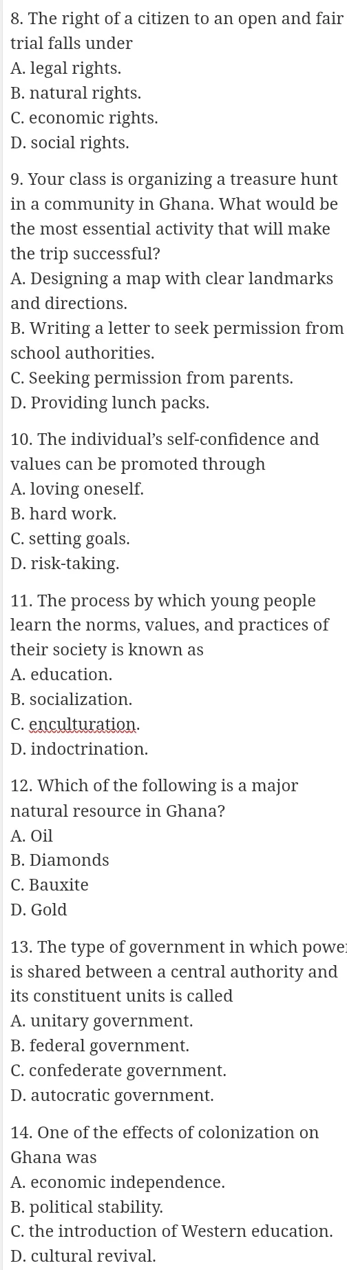 2024 BECE Social Studies Questions