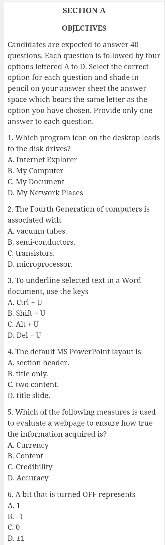 2024 BECE Computing Questions 